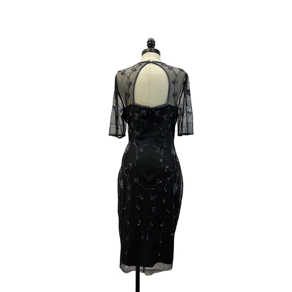 Papell Studio Beaded Sheath Dress Women L Black Excellent Keyhole Mesh Cocktail - Picture 4 of 6